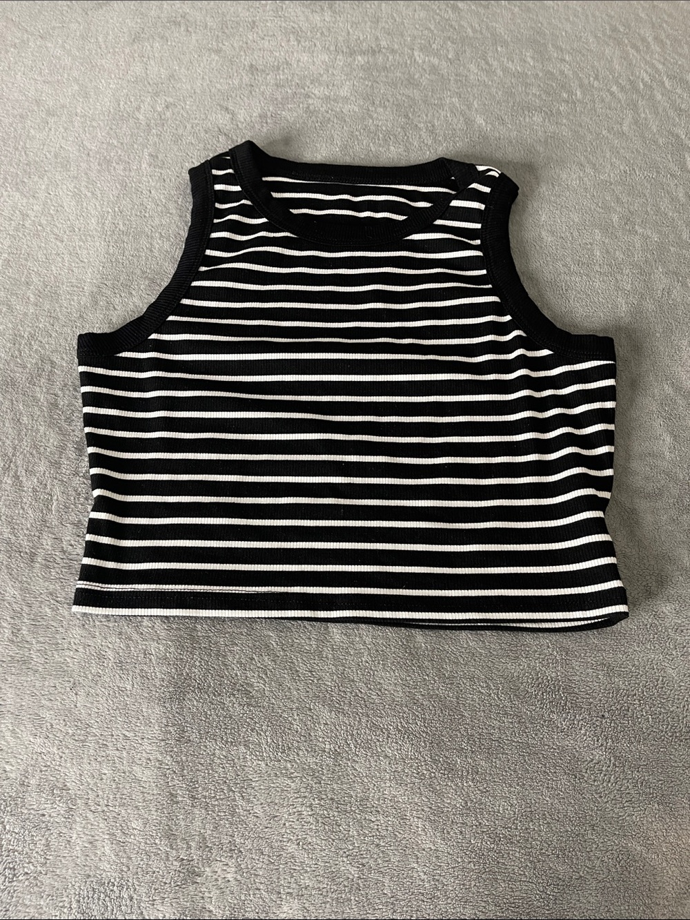 Striped Black and White Ribbed Tank Top - Women